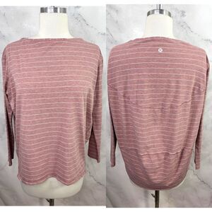 Lululemon Back In Action Dolman Sleeve Top Blouse M Stretch Pink Stripe relaxed